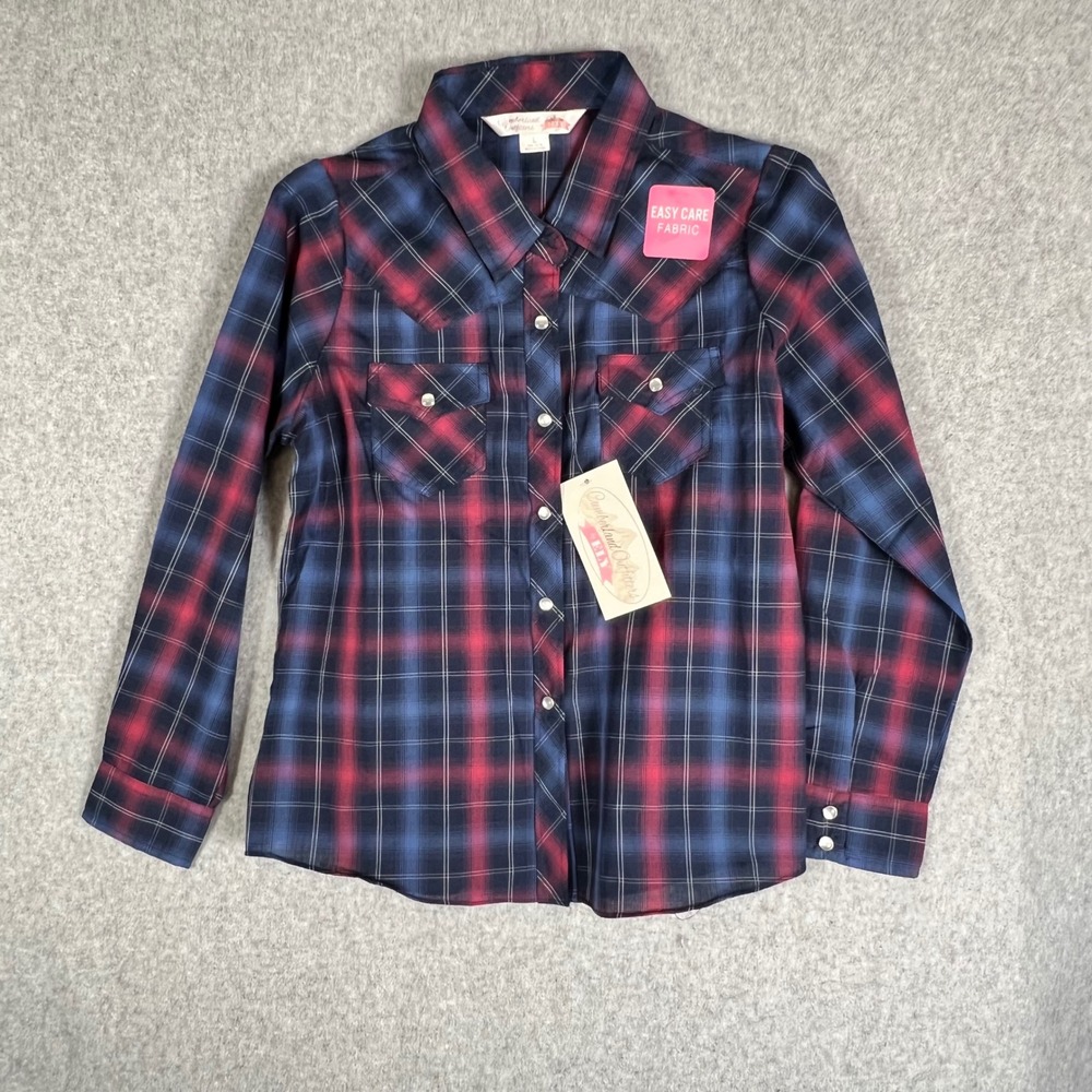 Cumberland Outfitters Girls Large Western Plaid Pearl Snap Pink Rodeo Cowgirl